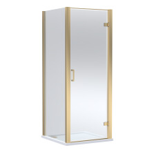 Contemporary Bathroom Hinged Shower Door, Side Panel and Slip Resistant Shower Tray - 800 x 800mm, Brushed Brass/White