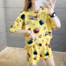 (Yellow sesame set, XXL) Pajamas for women's summer short-sleeved new 2025 large-size thin cute shorts loose