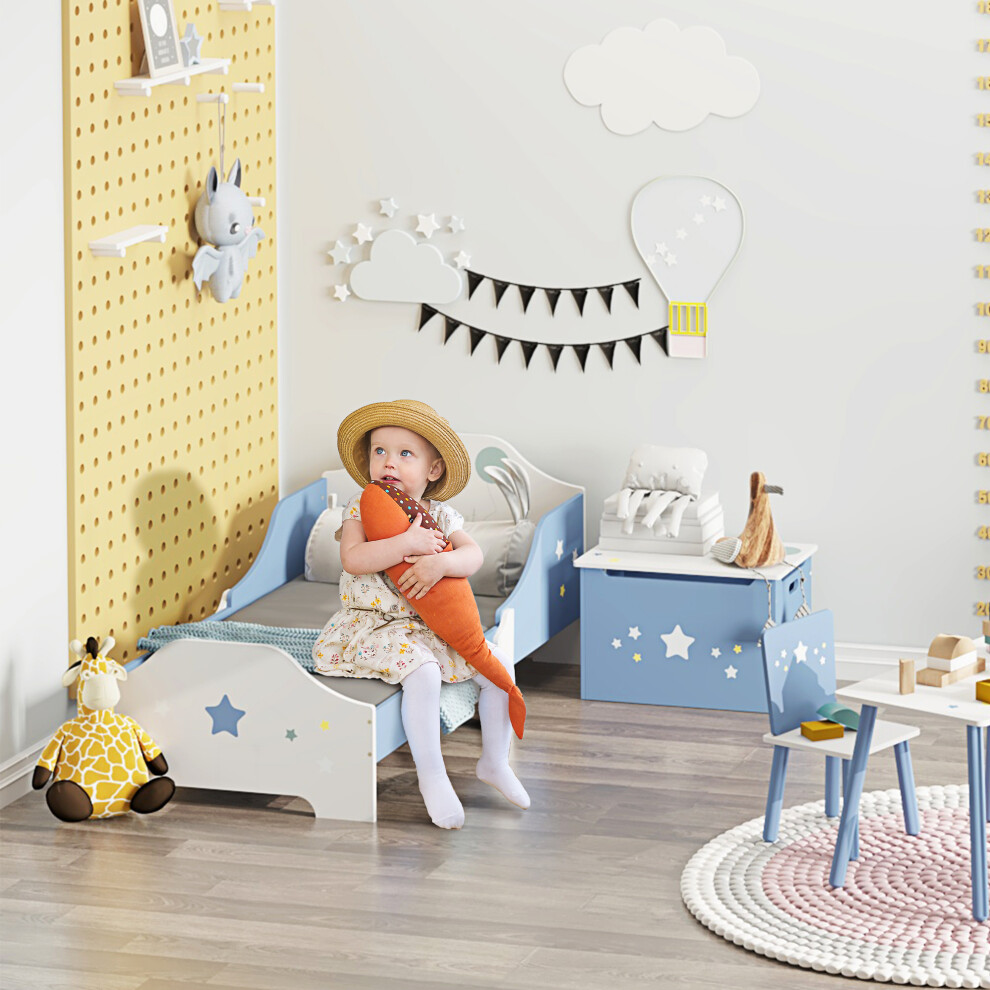 HOMCOM Kids Star Balloon Single Bed Frame w/ Guardrails Slats Bedroom Furniture