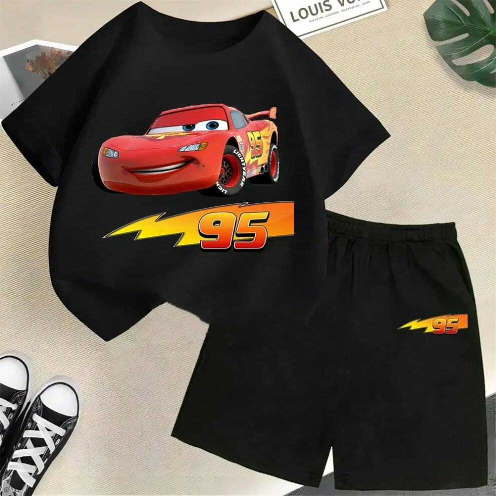 (1, 120cm) Disney summer new children's cartoon T-shirt set Lightning McQueen cotton summer boy and girl clothing casual children's wear-image-OPC-PHMB9S8-NEW
