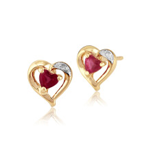 Boucles d'oreilles à tige classiques en or jaune 9 carats avec rubis et diamants