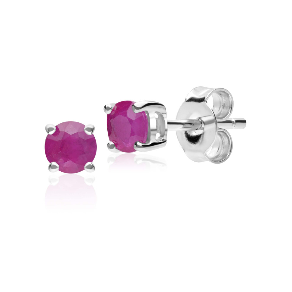 Boucles d'oreilles à tige classiques en or blanc 9 carats avec rubis ronds de 3,5 mm