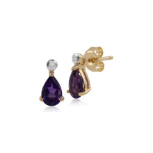 Classic Pear Amethyst & Diamond Drop Earrings in 9ct Yellow Gold
