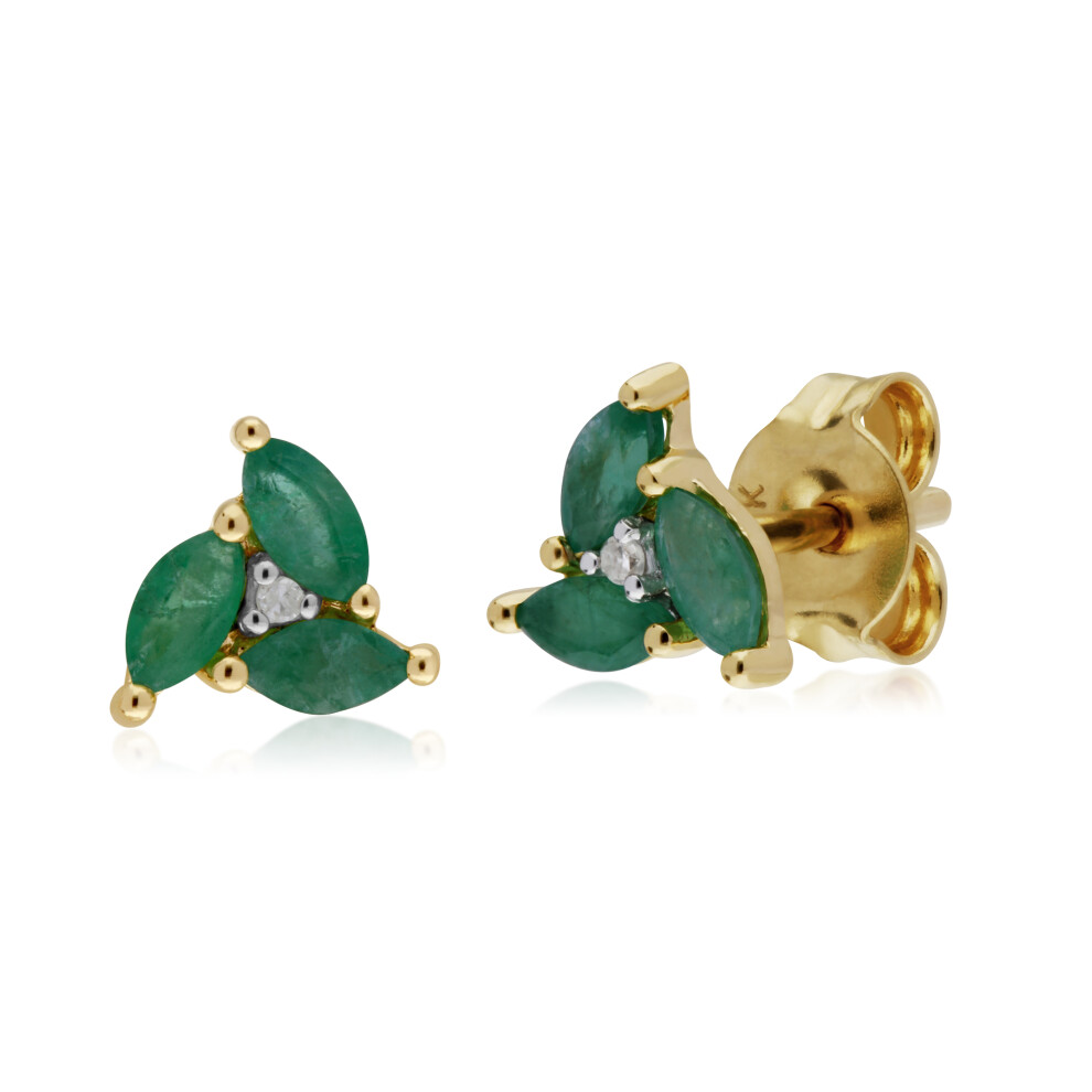 Gemondo Women's Green Floral Marquise Emerald & Diamond Stud Earrings In 9Ct Yellow Gold