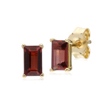 Classic Baguette Garnet Claw Set Stud Earrings in 9ct Yellow Gold