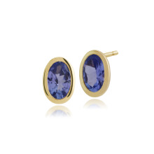 Classic Oval Tanzanite Bezel Stud Earrings in 9ct Yellow Gold