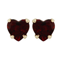 Classic Heart Garnet Stud Earrings in 9ct Yellow Gold 4mm
