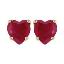 Classic Heart Ruby Stud Earrings in 9ct Yellow Gold 4mm