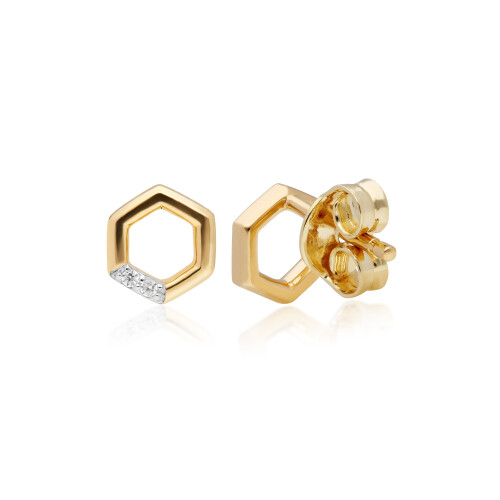 Diamond Pave Hexagon Stud Earrings in 9ct Yellow Gold 1