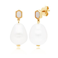 Modern Baroque Pearl & Opal Drop Earrings in Gold Plated Sterling Silver