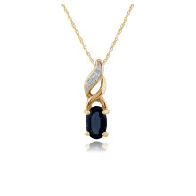Classic Oval Sapphire & Diamond Pendant in 9ct Yellow Gold with Chain – 0.33ct Sapphire, 0.004ct Diamond (135P1573049)