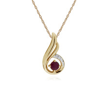Pendentif spirale classique en or jaune 9 carats avec rubis et diamants
