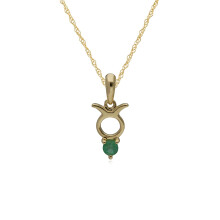 Collier à breloques émeraude signe du zodiaque Taureau en or jaune 9 carats