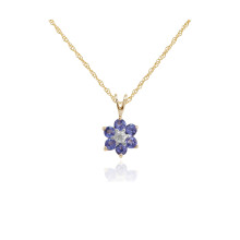 Pendentif rond floral en or jaune 9 carats avec tanzanite et diamants