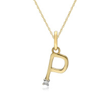 Collier avec initiale P en or jaune 9 carats et diamants