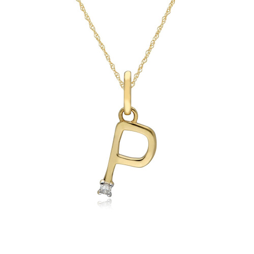 Collier avec initiale P en or jaune 9 carats et diamants