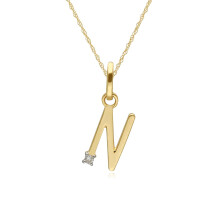 Collier avec initiale N en or jaune 9 carats et diamants