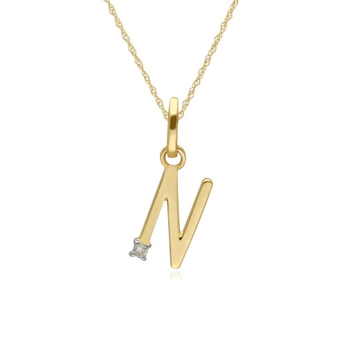 Collier avec initiale N en or jaune 9 carats et diamants