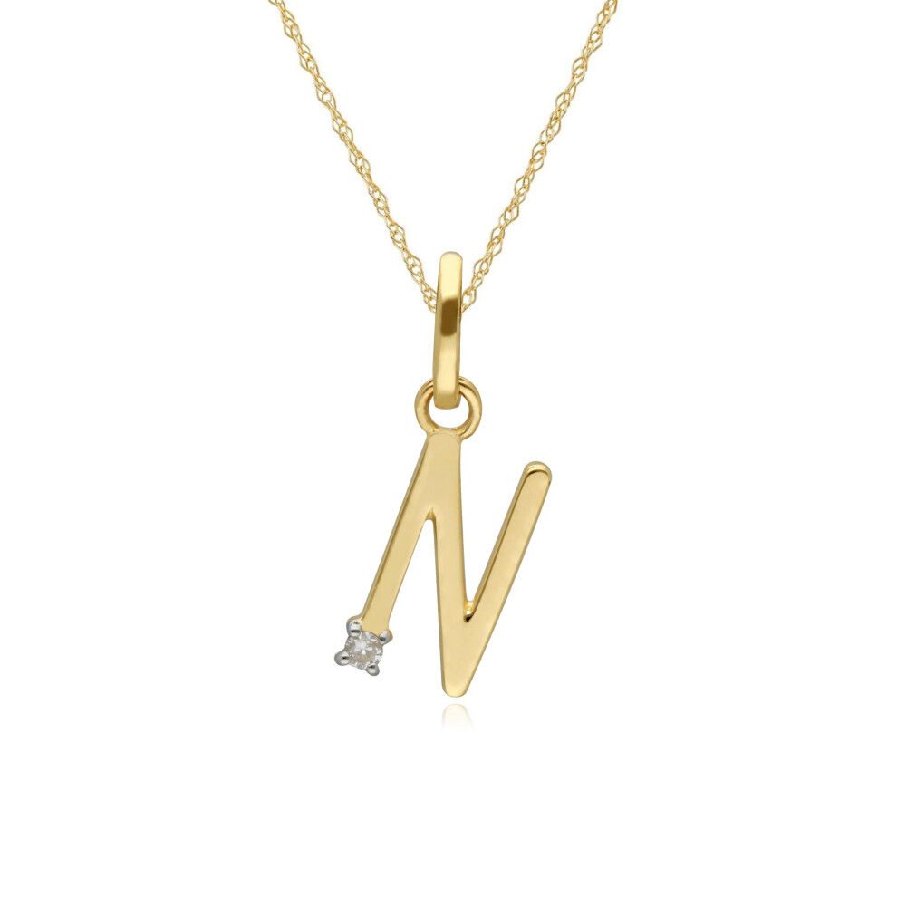 Initial N Diamond Letter Necklace in 9ct Yellow Gold
