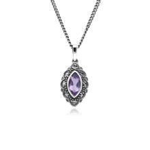 Pendentif marquise en améthyste et marcassite de style Art déco en argent sterling 925
