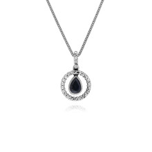 Pendentif halo classique en argent sterling 925 avec saphir poire et marcassite