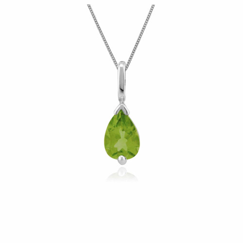 Classic Pear Peridot Pendant in 9ct White Gold
