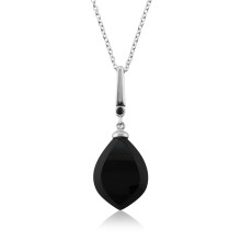 Pendentif cabochon en onyx noir et spinelle noir de style Art déco en argent sterling 925