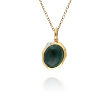 Pendentif en argent sterling plaqué or avec malachite et diamants, gemme B irrégulière