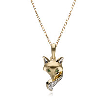 Collier avec pendentif renard en tsavorite gardénia en or jaune 9 carats