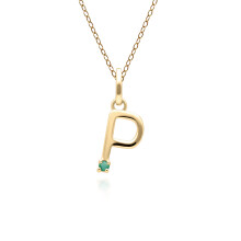 Collier avec initiale P en or jaune 9 carats et émeraude