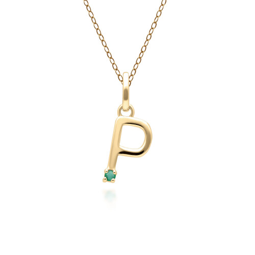 Collier avec initiale P en or jaune 9 carats et émeraude
