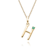 Collier avec initiale H en or jaune 9 carats et émeraude