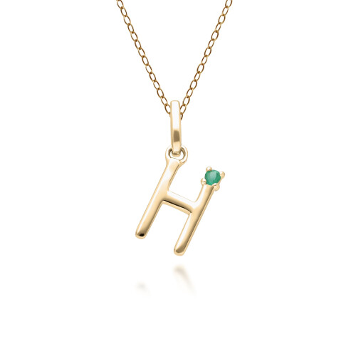 Collier avec initiale H en or jaune 9 carats et émeraude