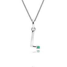 Collier à breloques avec initiale L en or blanc 9 carats et émeraude