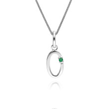 Halskette mit Smaragd-Charm-Anhänger mit der Initiale „O“ aus 9 Karat Weißgold