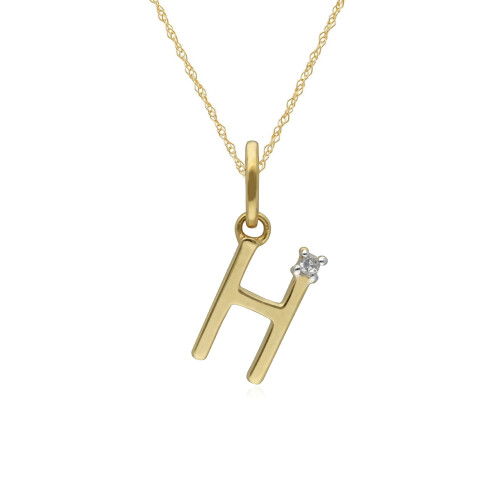 Collier avec initiale H en or jaune 9 carats et diamants