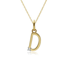 Collier lettre D en or jaune 9 carats avec diamants
