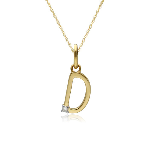 Collier lettre D en or jaune 9 carats avec diamants