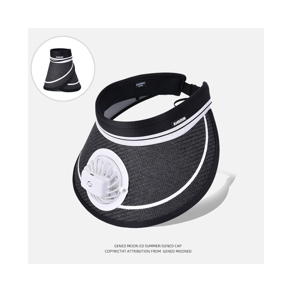 (Black)Chapeau de soleil extérieur été ventilateur électrique décoration crème solaire respirant mode chapeau