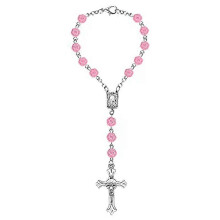 Pulseras de rosario con cruz de plástico rosa para mujer, para colgar en el coche