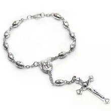 Pulseras de rosario con crucifijo y cuentas de metal para hombres y mujeres, joyería religiosa