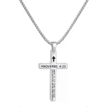 Shevalues Bible Verse Cross náhrdelník pre mužov Chlapčenská móda Nerezová oceľ Čierno/zlatý/strieborný