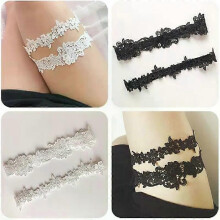 Giarrettiere da sposa in pizzo blu con ricamo floreale, set da 2 pezzi per donna/sposa, anello per coscia