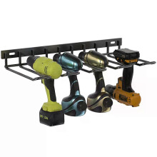 1 supporto per trapano, organizer per utensili elettrici, montaggio a parete, 4 ripiani in metallo senza