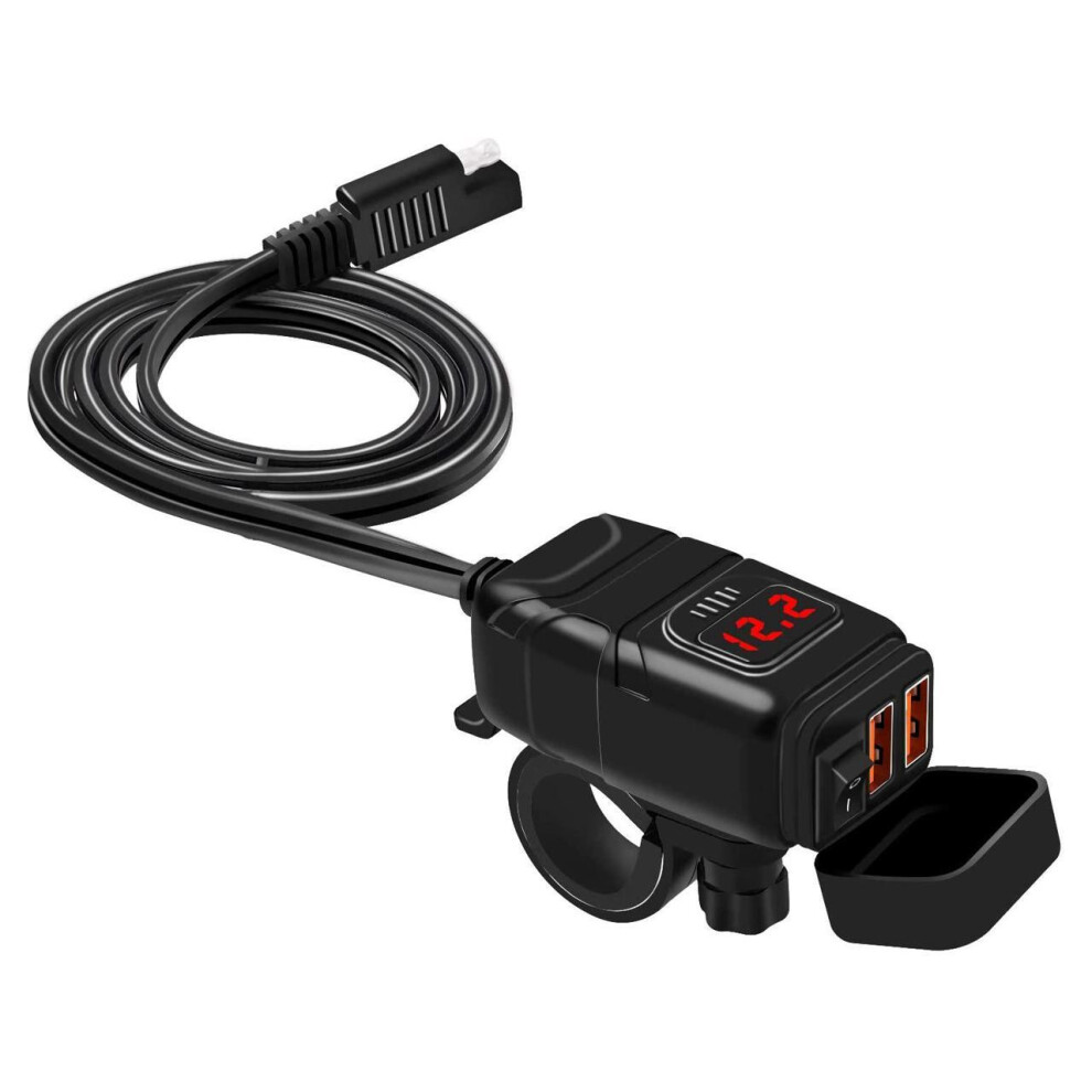 Motorcycle USB Phone Charger, Waterproof 6.8A Dual Port QC3.0 Fast Charging, Quick Disconnect SAE USB Adapter-image-OPC-PHMBZYT-NEW