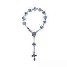 Gioielli religiosi in metallo con cuore e vergine, braccialetti rosari con ciondolo a croce per uomo