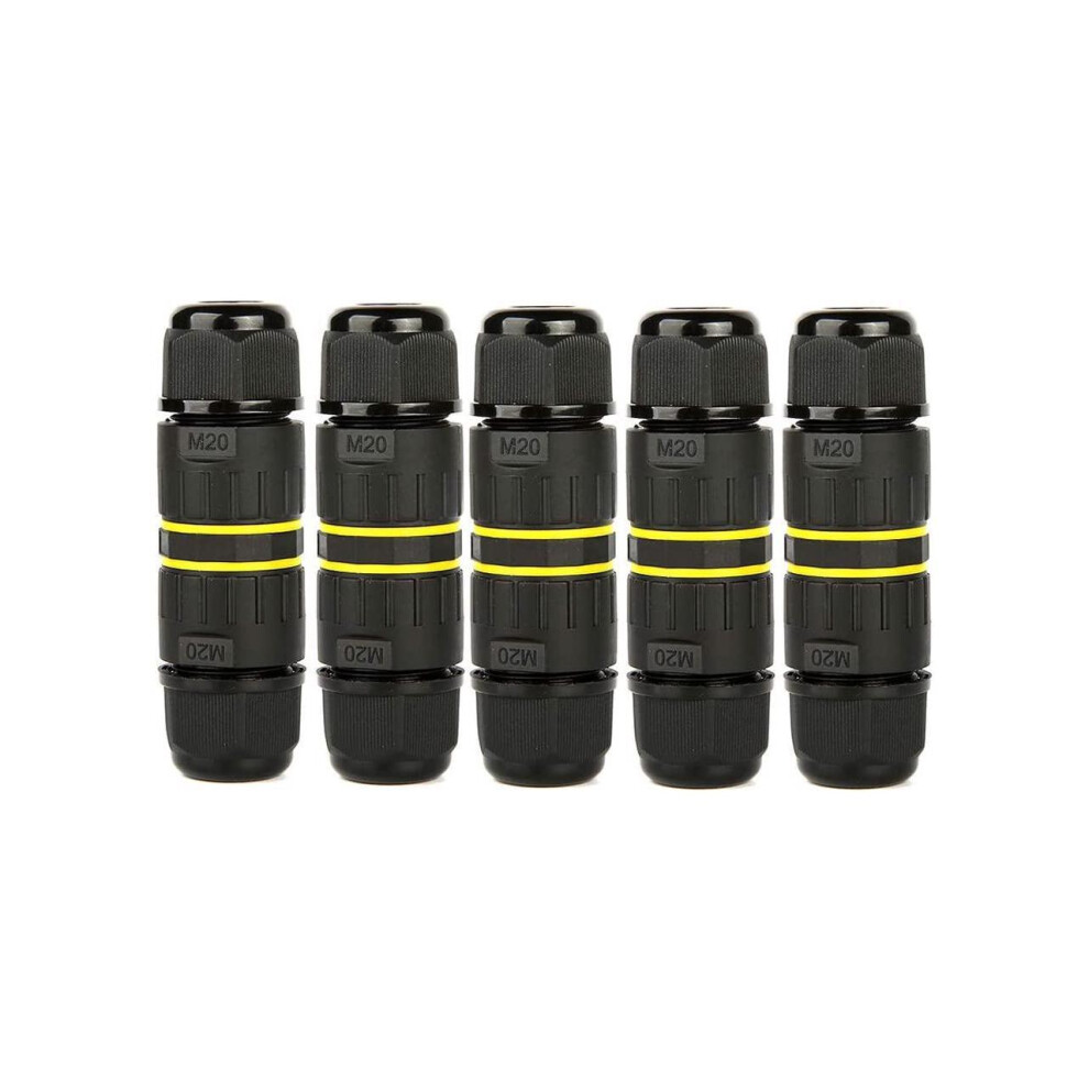 5 Packs Ip68 Waterproof Junction Box Outdoor External Sleeve Coupler,M20 Cable Connector Ã5-12Mm Wire Range(Ac 400V, 24A),Ul For Outdoor,2 Way 4 Pin 743579470569