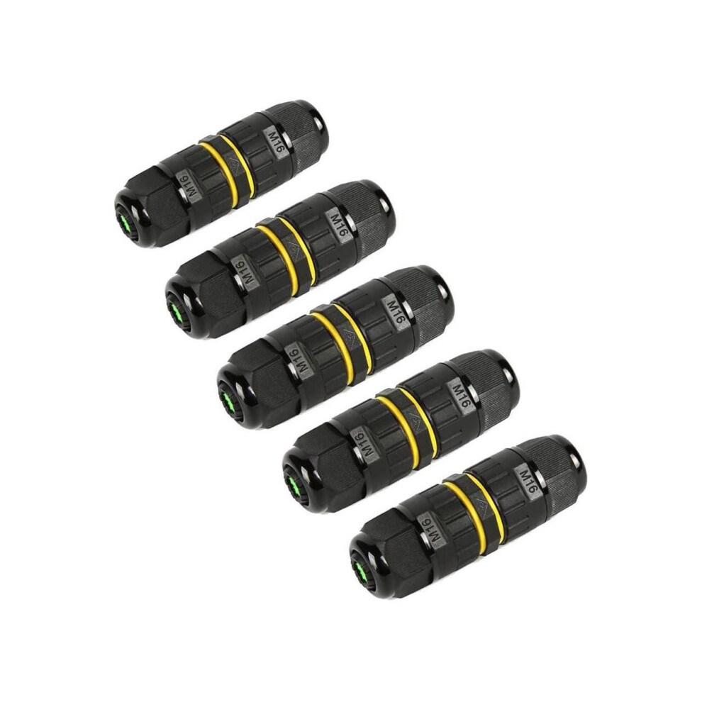 P68 Outdoor Waterproof Junction Box Electrical Cable Connector, Easy To Install, Ul ,M16 For Ã 3.5-10Mm Wire Range(Ac 400V, 17.5A),2 Way 3Pin 5Pack 743579470545