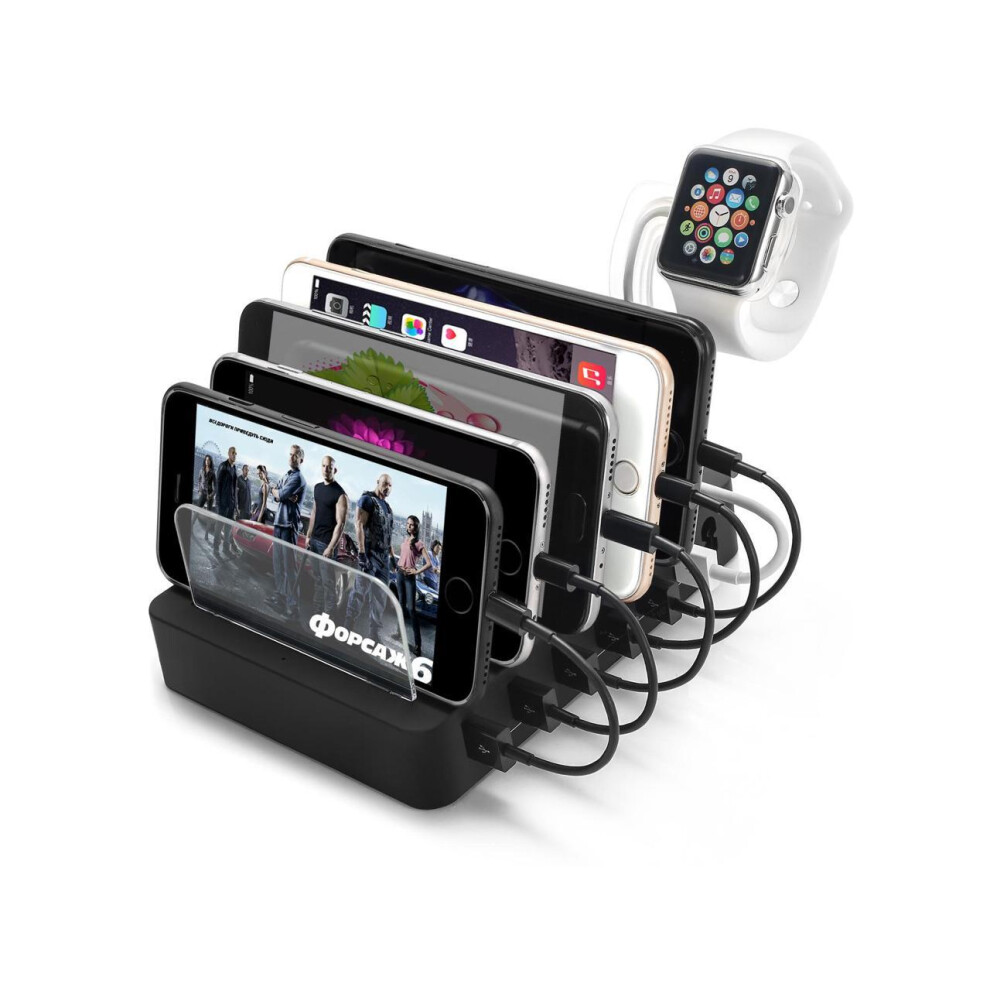 6 Ports Usb Charger Hub Multiple Usb Charging Station Dock For Multiple Devices For Iphone Ipad Cell Phone Tablet With Watch Bracket Stand Holder 743579470767
