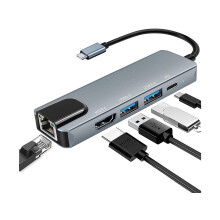 USB C Hub, 5 in 1 USB C to 4K@30HZ HDMI Adapter with 100M Ethernet, Power Delivery Pd Type C Charging Port, USB 3.0&USB2.0 Ports Adapter Compatible fo